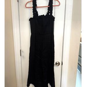 Beautiful black Reformation linen dress ruffled straps, high slit size 2